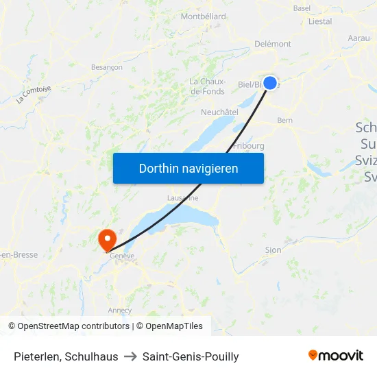 Pieterlen, Schulhaus to Saint-Genis-Pouilly map