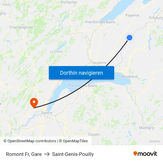 Romont Fr, Gare to Saint-Genis-Pouilly map