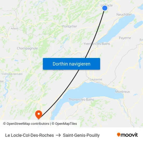 Le Locle-Col-Des-Roches, Gare to Saint-Genis-Pouilly map