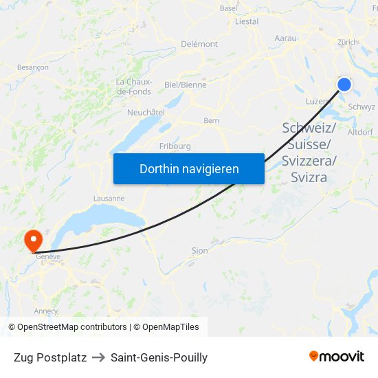 Zug Postplatz to Saint-Genis-Pouilly map