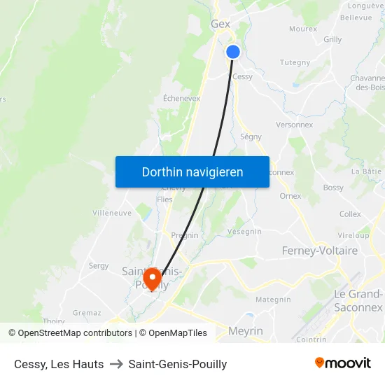 Cessy, Les Hauts to Saint-Genis-Pouilly map