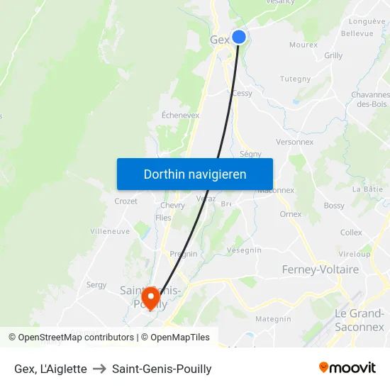 Gex, L'Aiglette to Saint-Genis-Pouilly map
