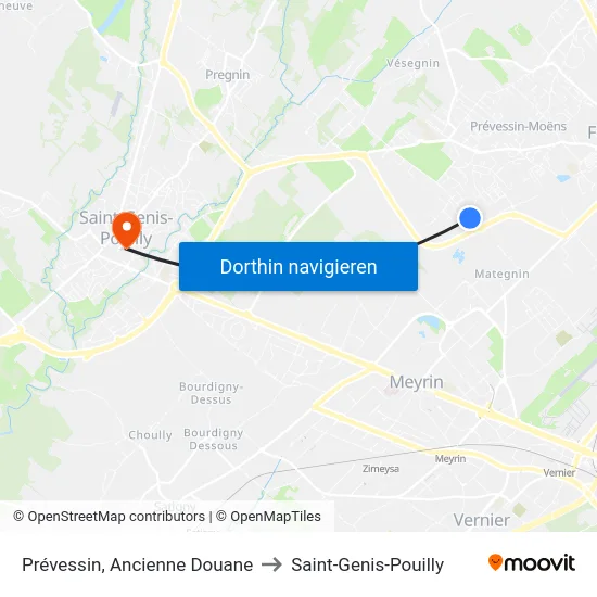 Prévessin, Ancienne Douane to Saint-Genis-Pouilly map