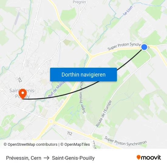 Prévessin, Cern to Saint-Genis-Pouilly map