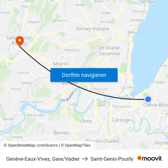 Genève-Eaux-Vives, Gare/Vadier to Saint-Genis-Pouilly map