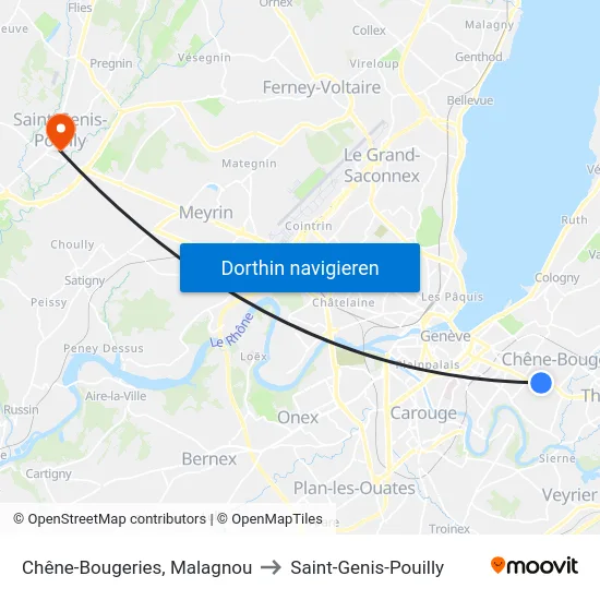 Chêne-Bougeries, Malagnou to Saint-Genis-Pouilly map