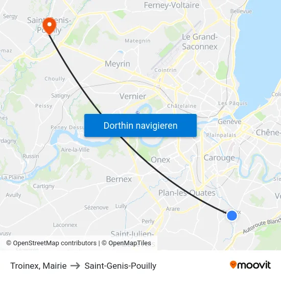 Troinex, Mairie to Saint-Genis-Pouilly map