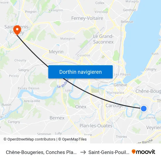 Chêne-Bougeries, Conches Place to Saint-Genis-Pouilly map