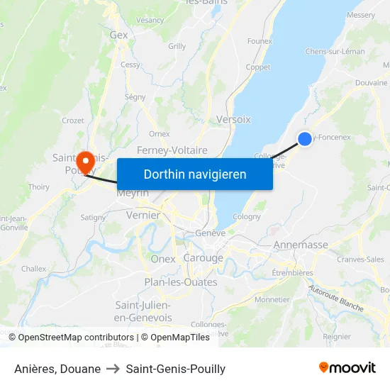 Anières, Douane to Saint-Genis-Pouilly map