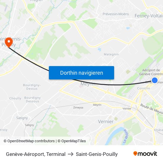 Genève-Aéroport, Terminal to Saint-Genis-Pouilly map