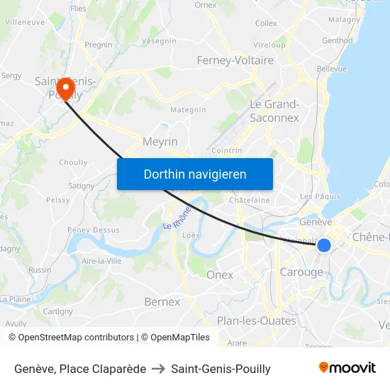 Genève, Place Claparède to Saint-Genis-Pouilly map