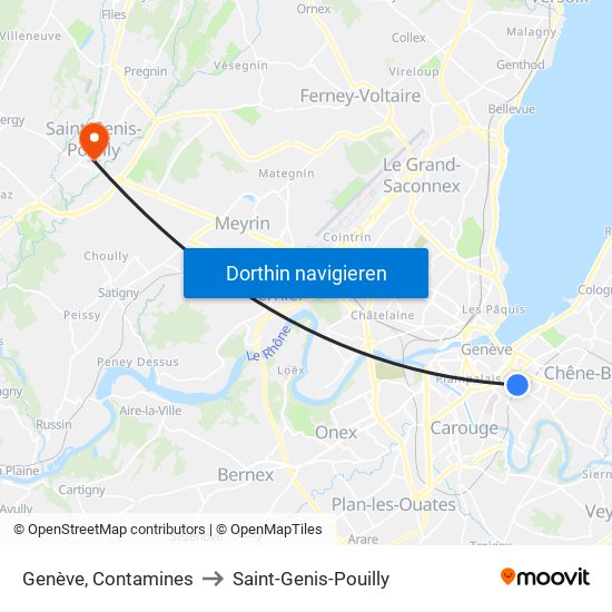 Genève, Contamines to Saint-Genis-Pouilly map