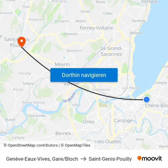Genève-Eaux-Vives, Gare/Bloch to Saint-Genis-Pouilly map