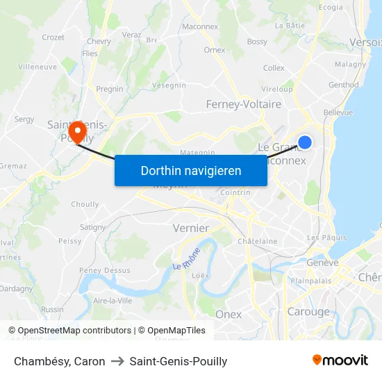 Chambésy, Caron to Saint-Genis-Pouilly map