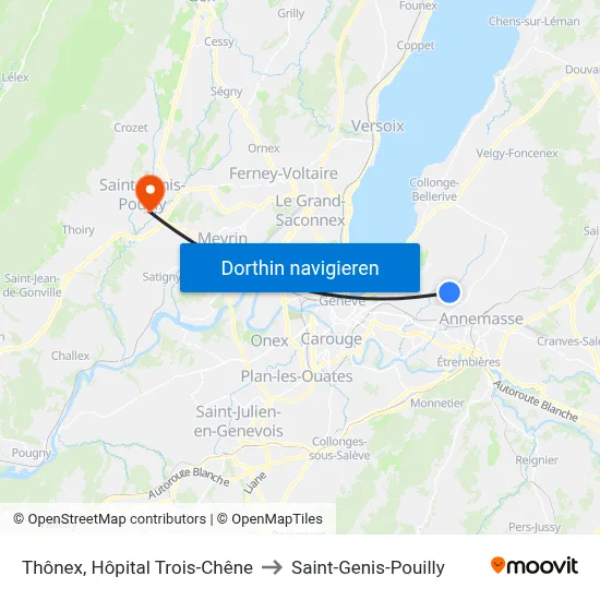Thônex, Hôpital Trois-Chêne to Saint-Genis-Pouilly map