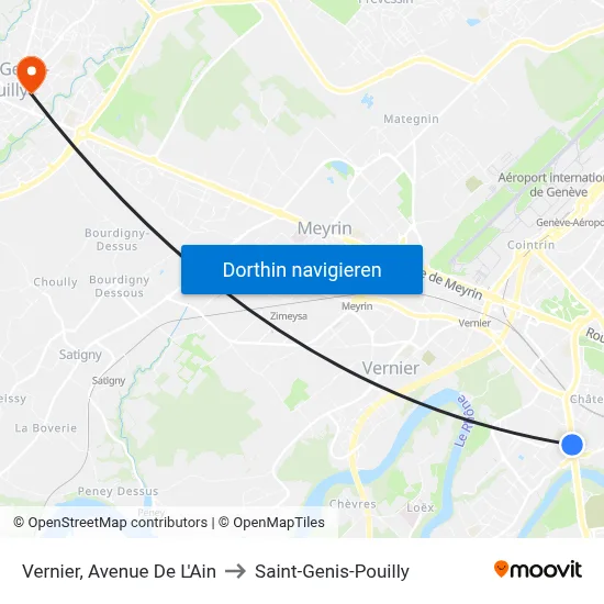 Vernier, Avenue De L'Ain to Saint-Genis-Pouilly map