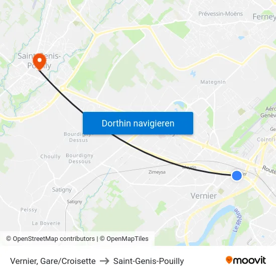 Vernier, Gare/Croisette to Saint-Genis-Pouilly map