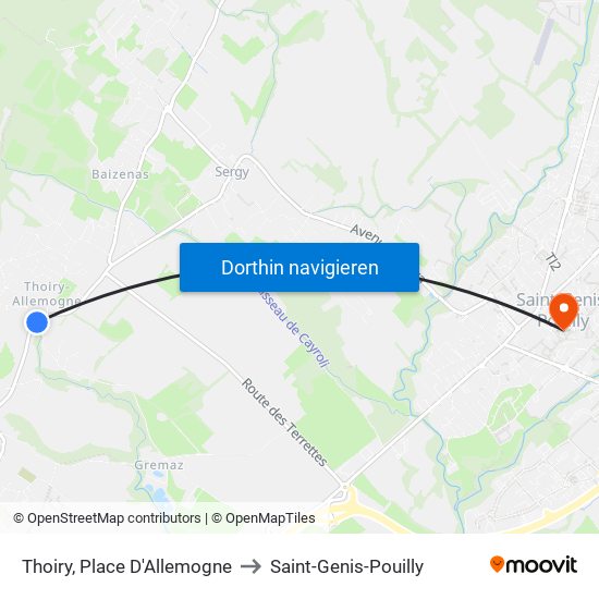 Thoiry, Place D'Allemogne to Saint-Genis-Pouilly map