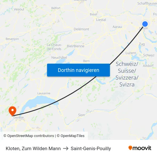 Kloten, Zum Wilden Mann to Saint-Genis-Pouilly map