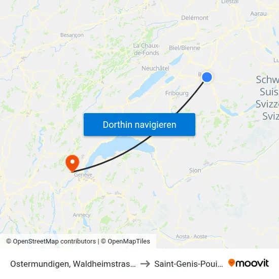 Ostermundigen, Waldheimstrasse to Saint-Genis-Pouilly map