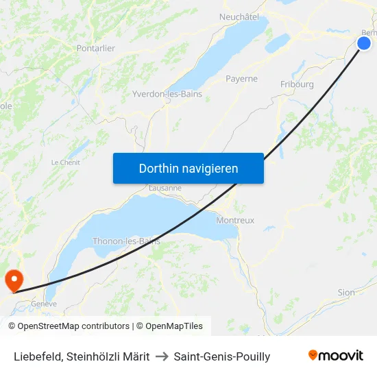 Liebefeld, Steinhölzli Märit to Saint-Genis-Pouilly map