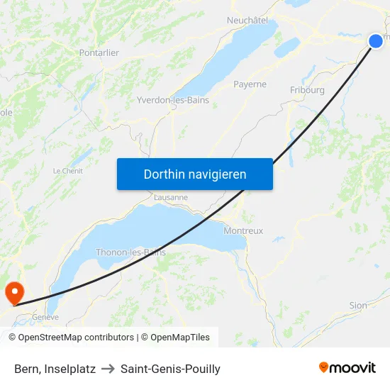 Bern, Inselplatz to Saint-Genis-Pouilly map
