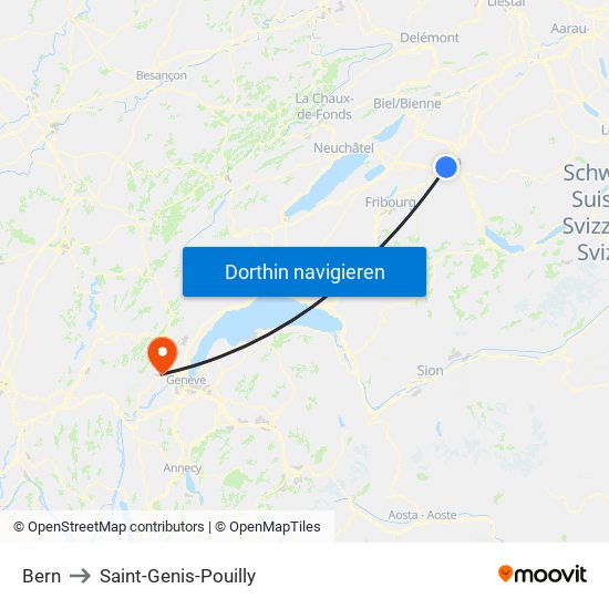 Bern to Saint-Genis-Pouilly map