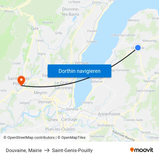 Douvaine, Mairie to Saint-Genis-Pouilly map