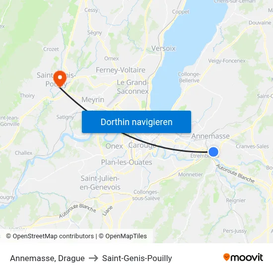 Annemasse, Drague to Saint-Genis-Pouilly map