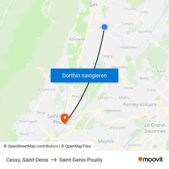 Cessy, Saint-Denis to Saint-Genis-Pouilly map