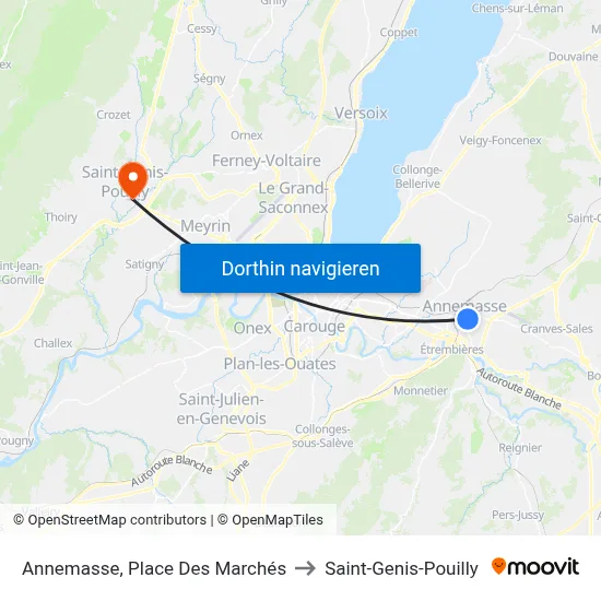 Annemasse, Place Des Marchés to Saint-Genis-Pouilly map
