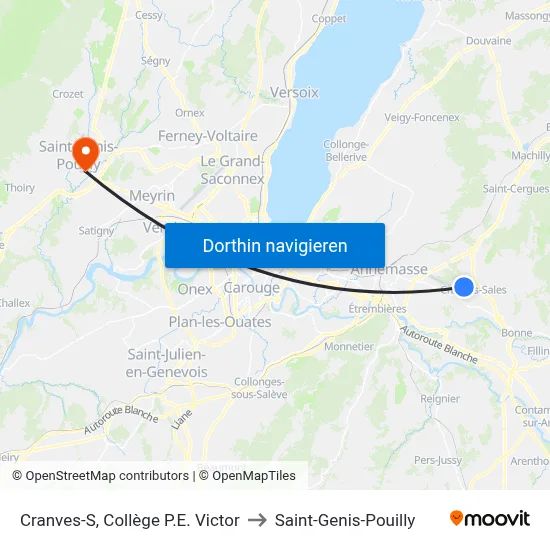 Cranves-S, Collège P.E. Victor to Saint-Genis-Pouilly map