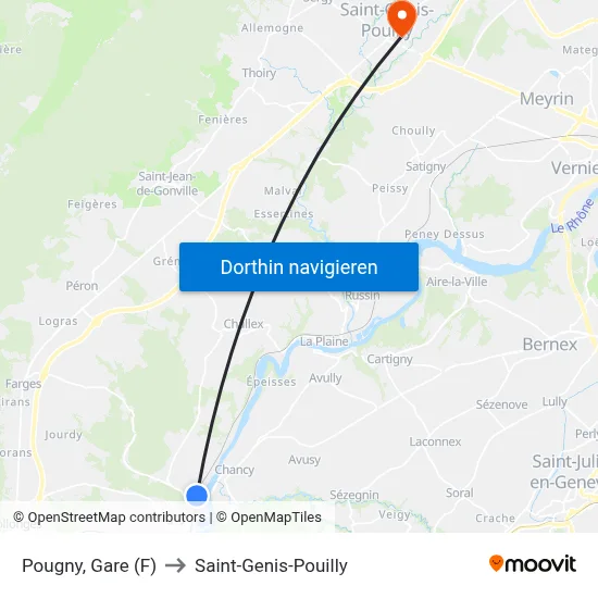 Pougny, Gare (F) to Saint-Genis-Pouilly map