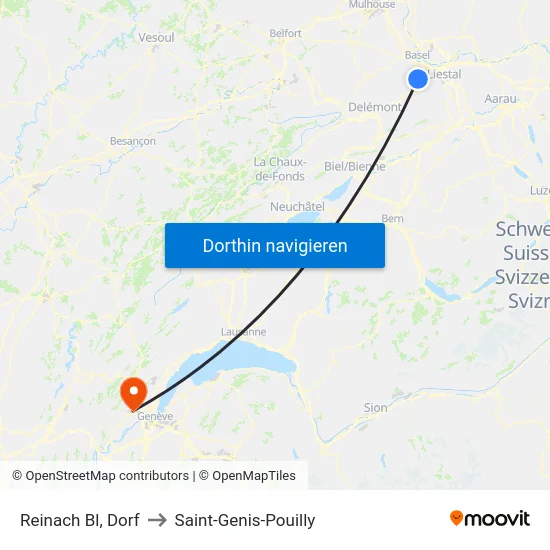 Reinach Bl, Rebberg to Saint-Genis-Pouilly map