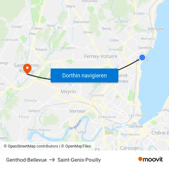 Genthod-Bellevue to Saint-Genis-Pouilly map