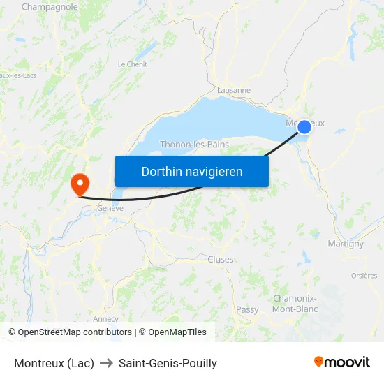 Montreux (Lac) to Saint-Genis-Pouilly map