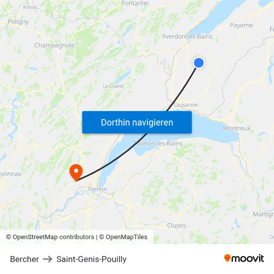 Bercher to Saint-Genis-Pouilly map