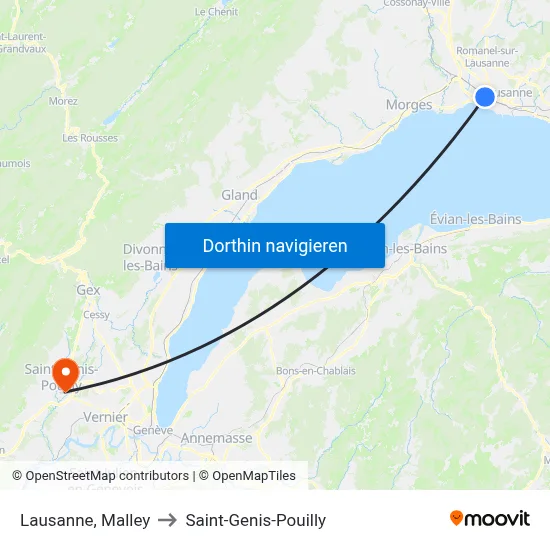 Lausanne, Malley to Saint-Genis-Pouilly map