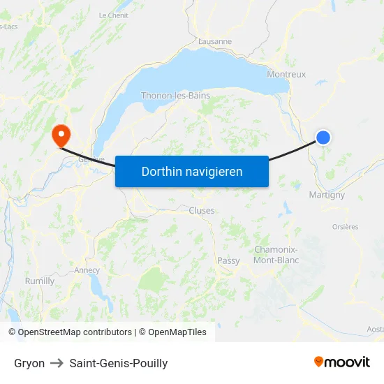 Gryon to Saint-Genis-Pouilly map