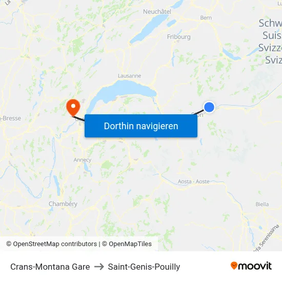 Crans-Montana Gare to Saint-Genis-Pouilly map