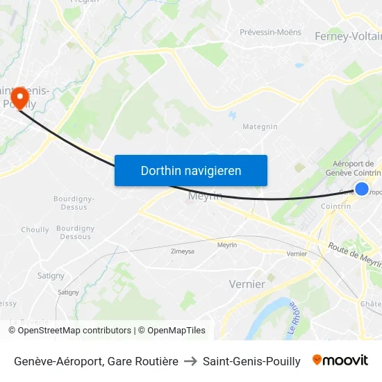 Genève-Aéroport, Gare Routière to Saint-Genis-Pouilly map