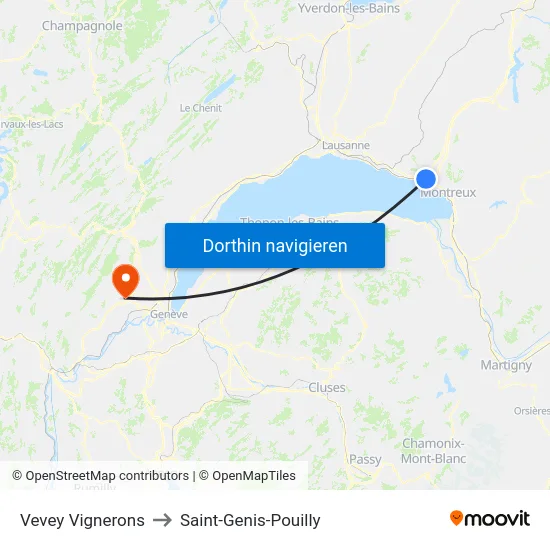 Vevey Vignerons to Saint-Genis-Pouilly map