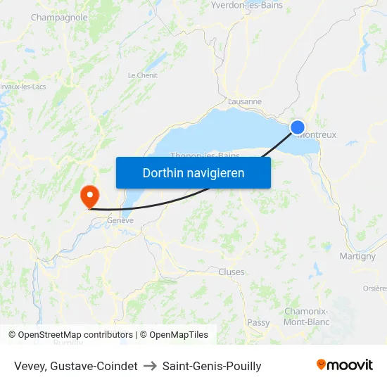 Vevey, Gustave-Coindet to Saint-Genis-Pouilly map