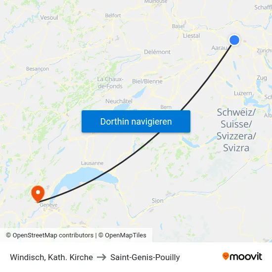 Windisch, Kath. Kirche to Saint-Genis-Pouilly map