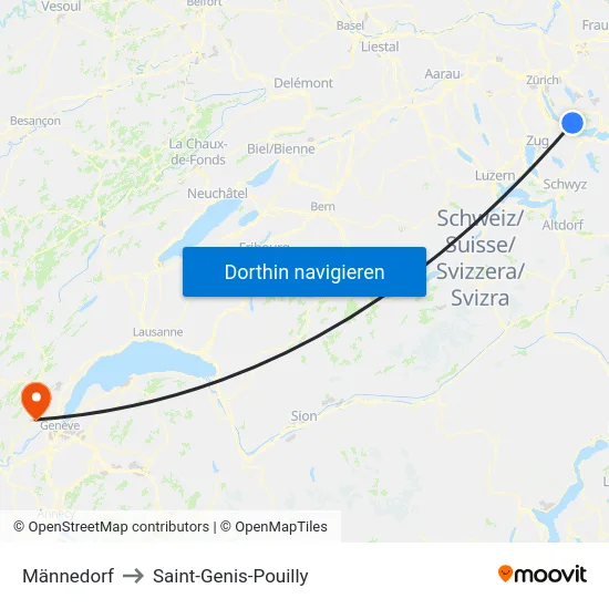 Männedorf to Saint-Genis-Pouilly map