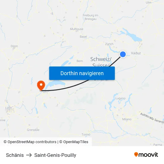 Schänis to Saint-Genis-Pouilly map
