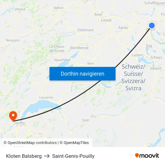 Kloten Balsberg to Saint-Genis-Pouilly map