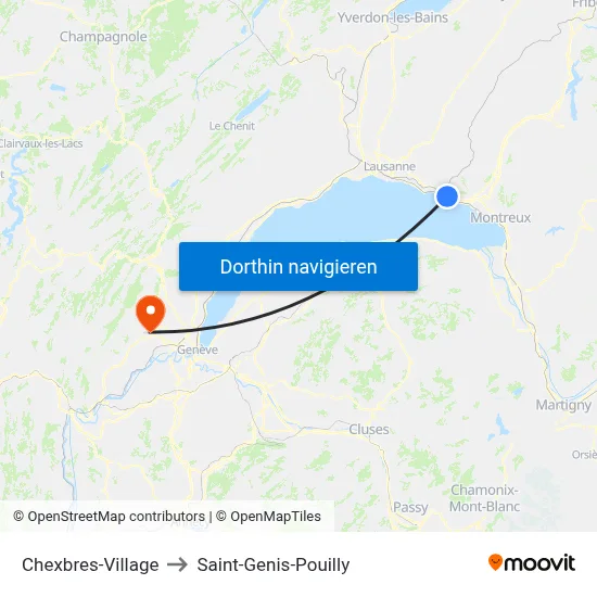 Chexbres-Village to Saint-Genis-Pouilly map