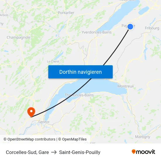 Corcelles-Sud, Gare to Saint-Genis-Pouilly map