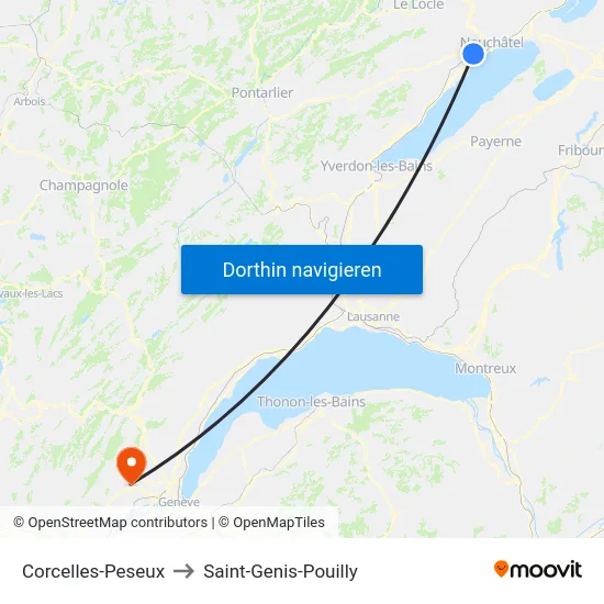 Corcelles-Peseux to Saint-Genis-Pouilly map